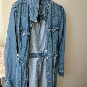 Women’s Blue Jean Jacket with Belt and Mid-Length Design